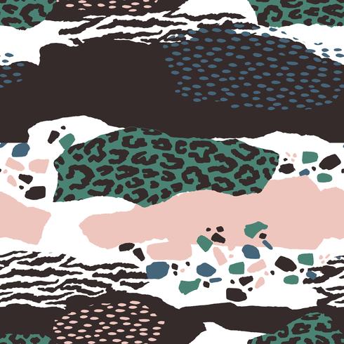 Abstract seamless pattern with animal print. Trendy hand drawn textures. vector