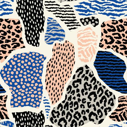 Abstract seamless pattern with animal print. Trendy hand drawn textures. vector