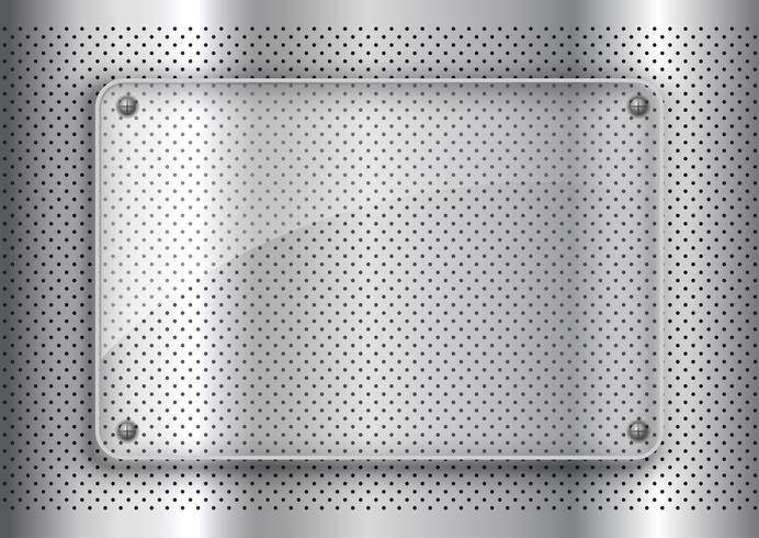 Glass plate on perforated metal background background  vector