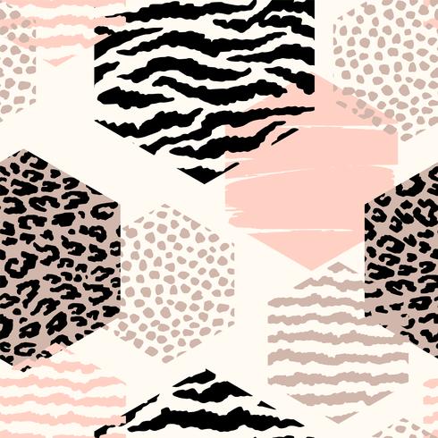 Abstract geometric seamless pattern with animal print and hexagons. vector