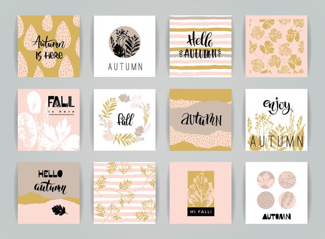 Conjunto de tarjetas de otoño creativas artísticas. vector