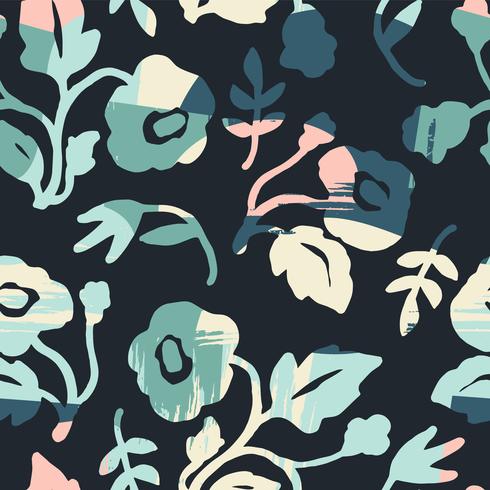 Abstract floral seamless pattern with trendy hand drawn textures. vector