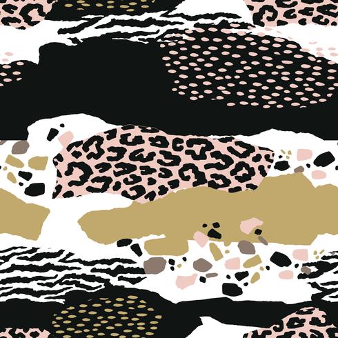 Abstract seamless pattern with animal print. Trendy hand drawn textures. vector