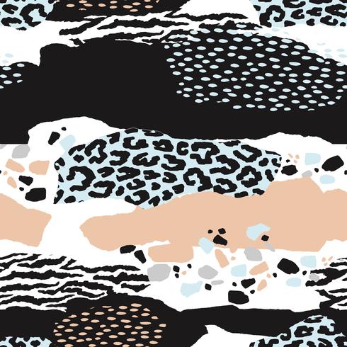 Abstract seamless pattern with animal print. Trendy hand drawn textures. vector