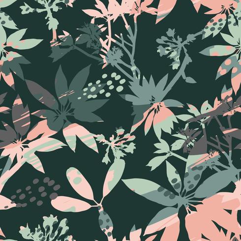 Abstract floral seamless pattern silhouettes of leaves and artistic background. vector