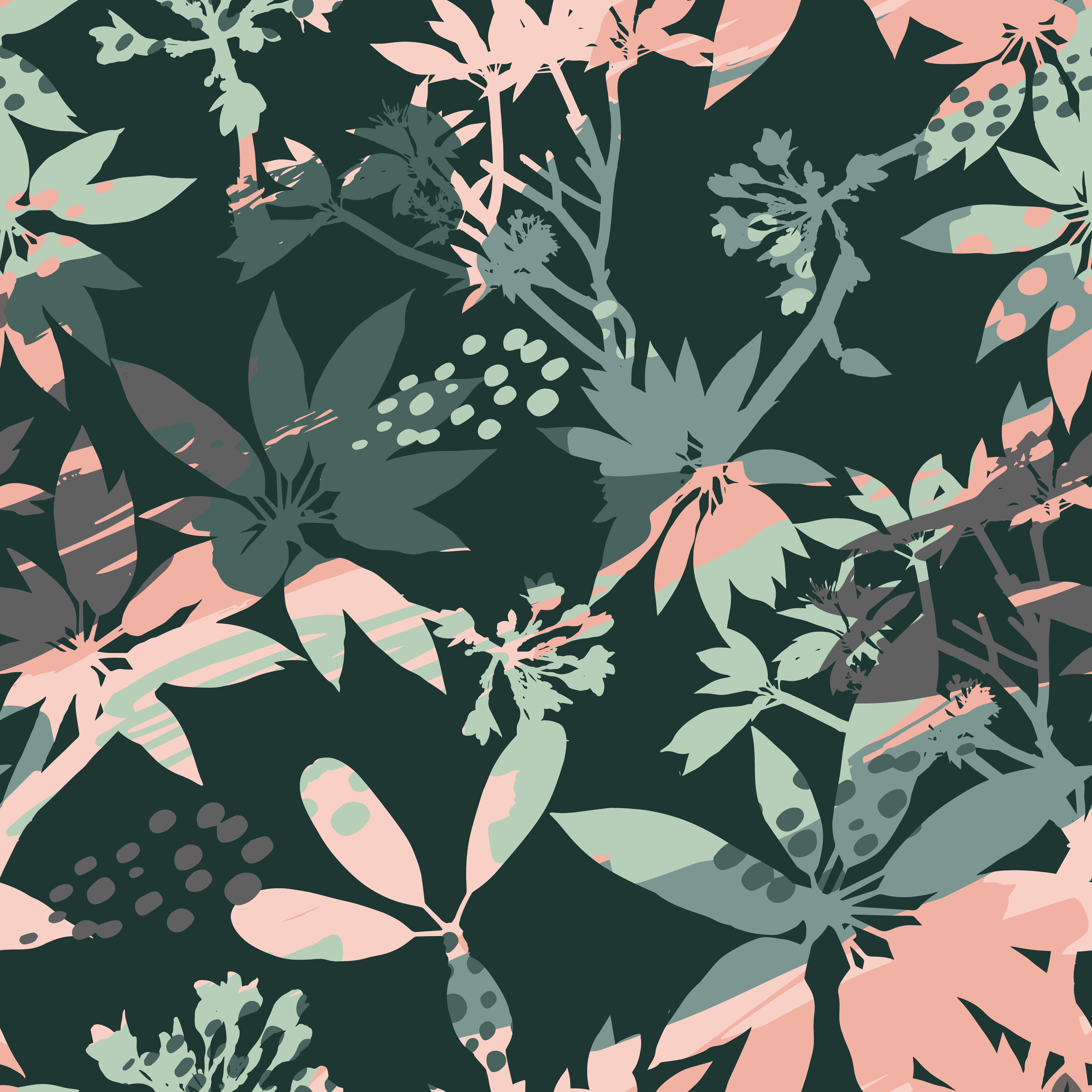 Abstract floral seamless pattern silhouettes of leaves and artistic