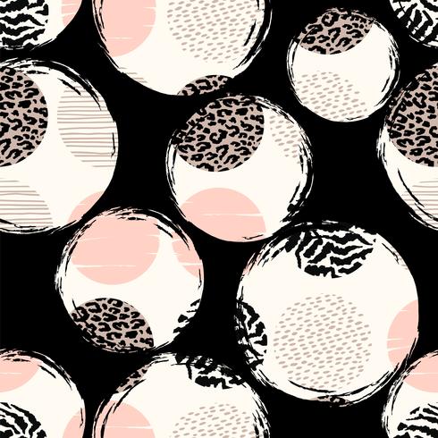 Abstract geometric seamless pattern with animal print and circles. vector