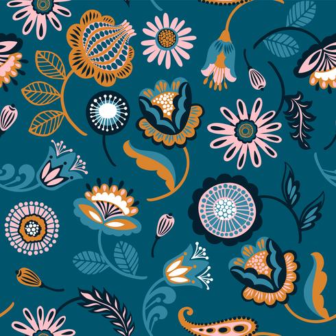 Folk floral seamless pattern. vector