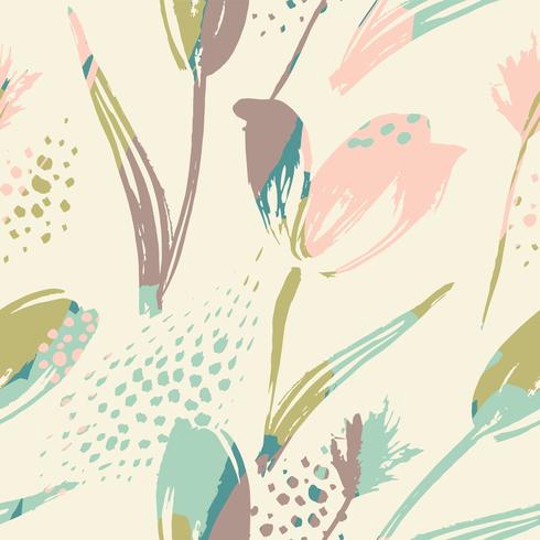 Abstract floral seamless pattern tulips .Trendy hand drawn textures vector