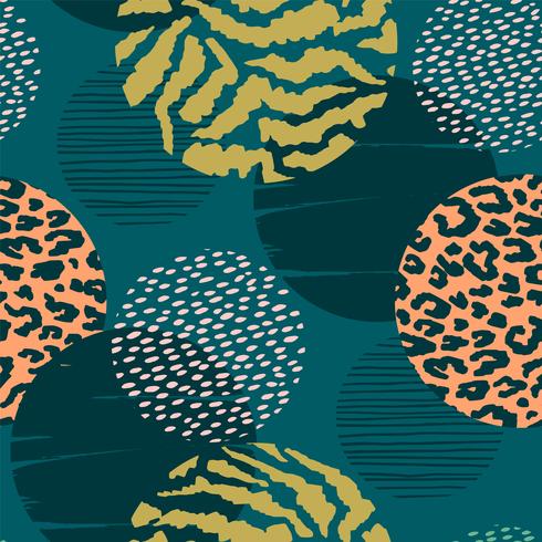 Abstract geometric seamless pattern with animal print and circles. vector