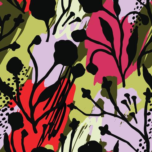 Modelo inconsútil floral abstracto con texturas dibujadas mano de moda. vector