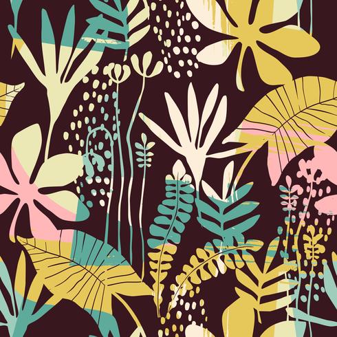 Abstract floral seamless pattern with trendy hand drawn textures. vector