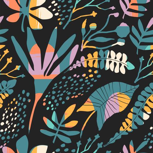 Abstract floral seamless pattern with trendy hand drawn textures. vector