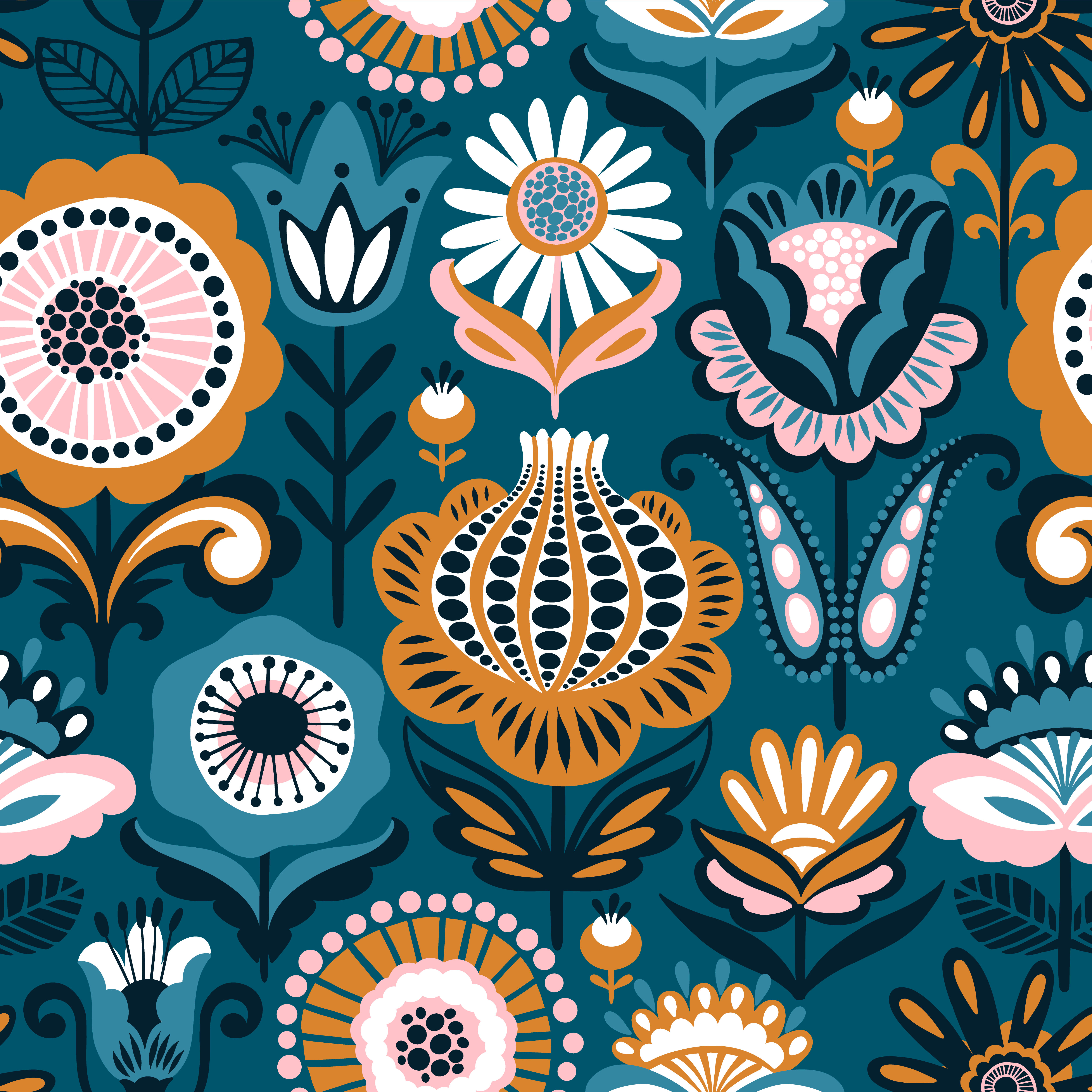 Folk floral seamless pattern  Modern abstract design  