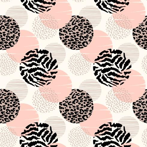 Abstract geometric seamless pattern with animal print and circles. vector