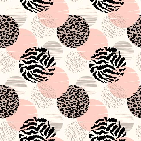 Abstract geometric seamless pattern with animal print and circles. vector