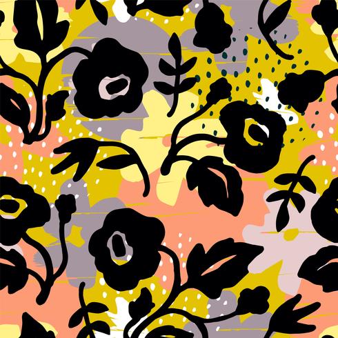 Abstract floral seamless pattern with trendy hand drawn textures. vector