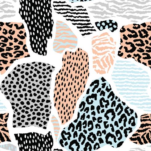 Abstract seamless pattern with animal print. Trendy hand drawn textures. vector