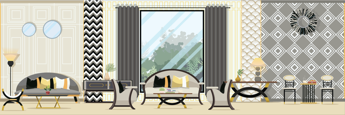 Interior Modern classic living room with furniture. Flat design Vector Illustration