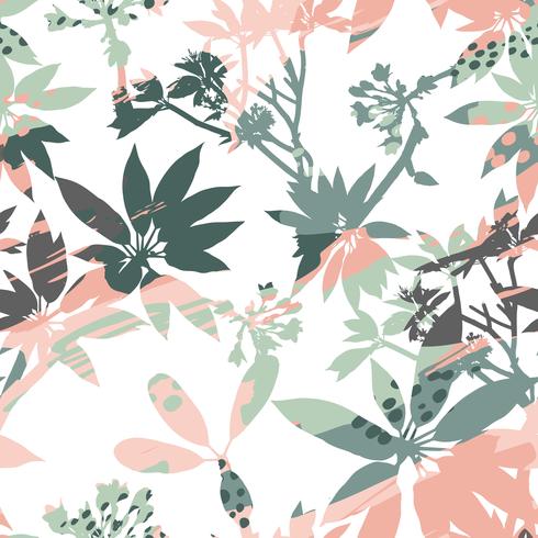 Abstract floral seamless pattern silhouettes of leaves and artistic background. vector