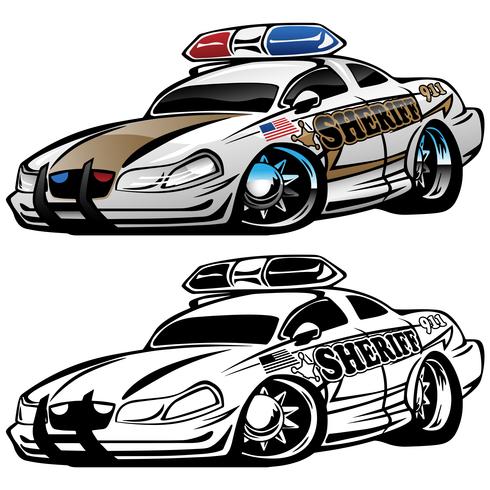 Ilustración de vector de dibujos animados de sheriff muscle car