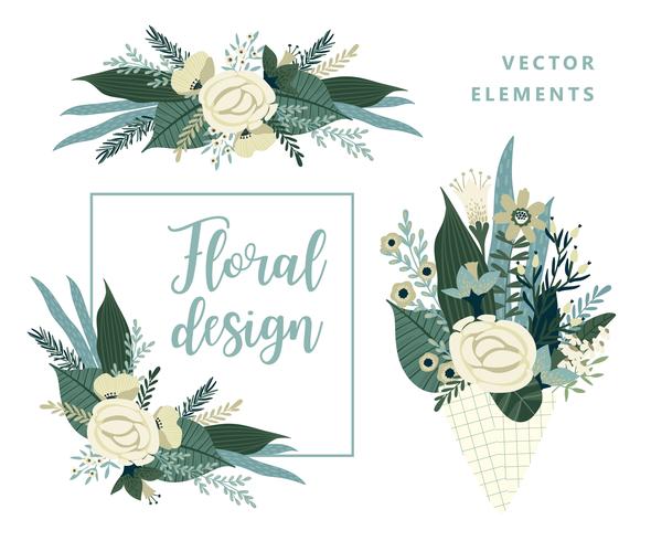 Plantillas de vectores con flores. Diseño para tarjeta, cartel, banner, invitación, boda, saludo.