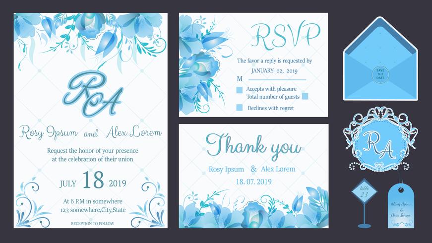 Vector set of invitation cards with flowers elements Wedding collection