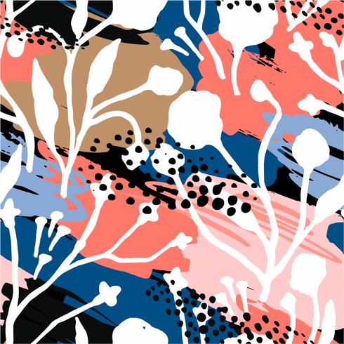 Abstract floral seamless pattern with trendy hand drawn textures. vector