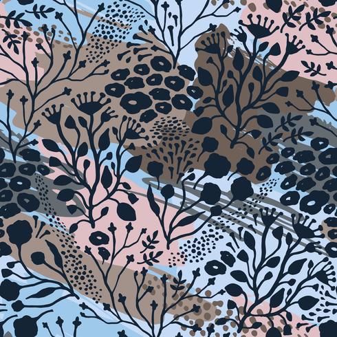 Abstract floral seamless pattern with trendy hand drawn textures. vector