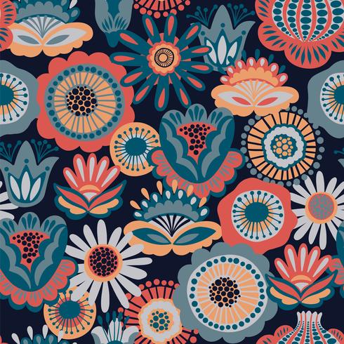 Folk floral seamless pattern vector