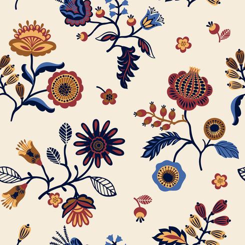 Folk floral seamless pattern. vector