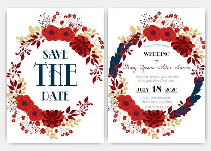 Elegant wedding cards consist of various kinds of flowers vector