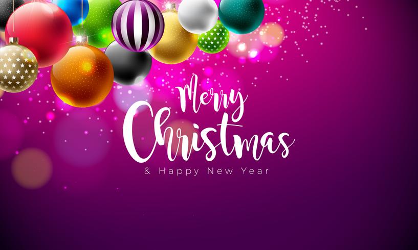 Merry Christmas Illustration with Multicolor Ornamental Balls vector