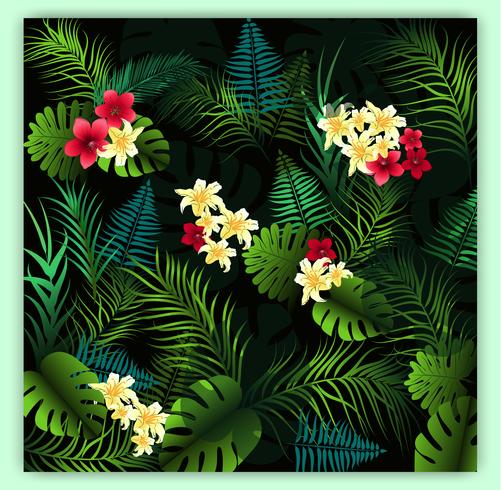 Tropical floral seamless vector pattern background