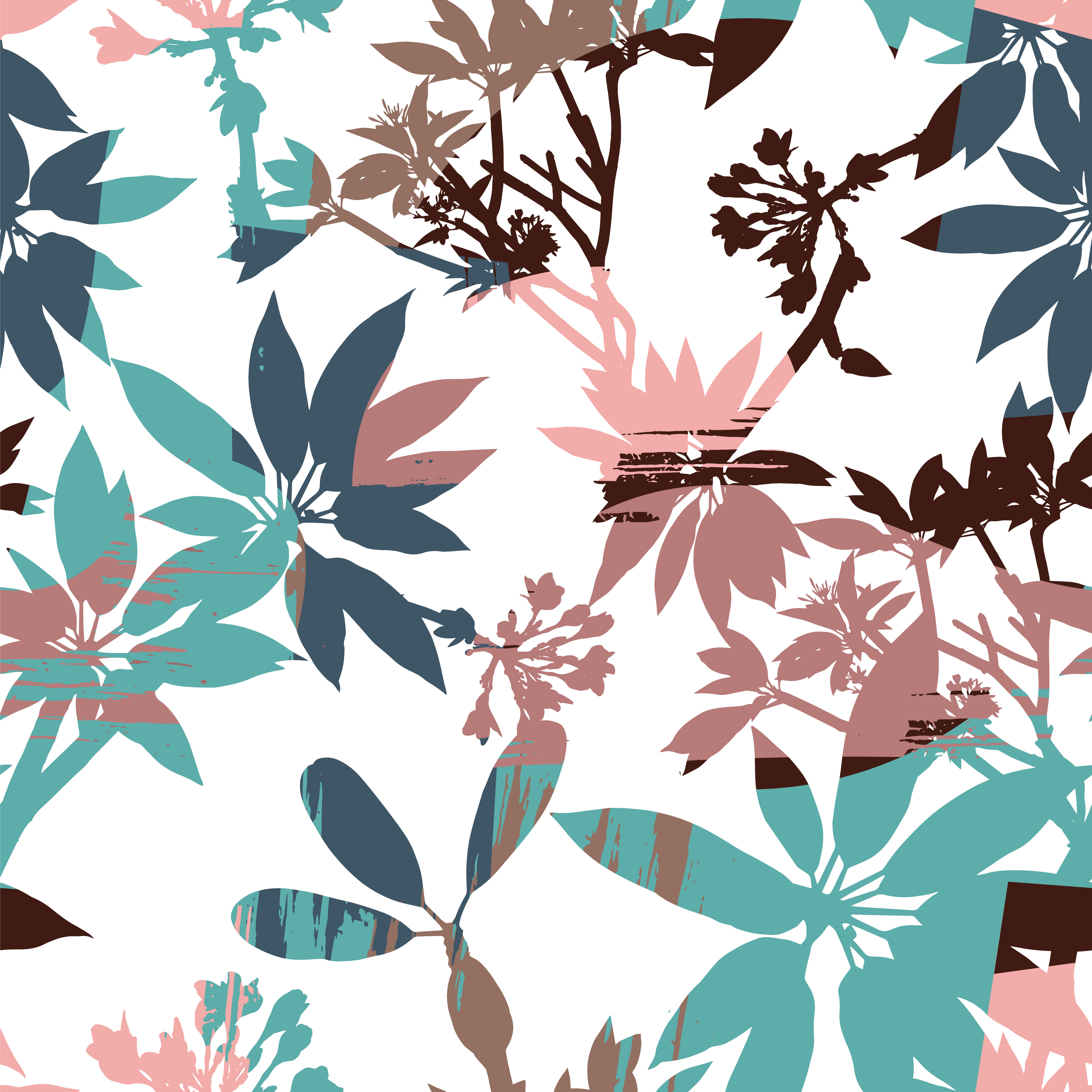 Abstract floral seamless pattern silhouettes of leaves and artistic