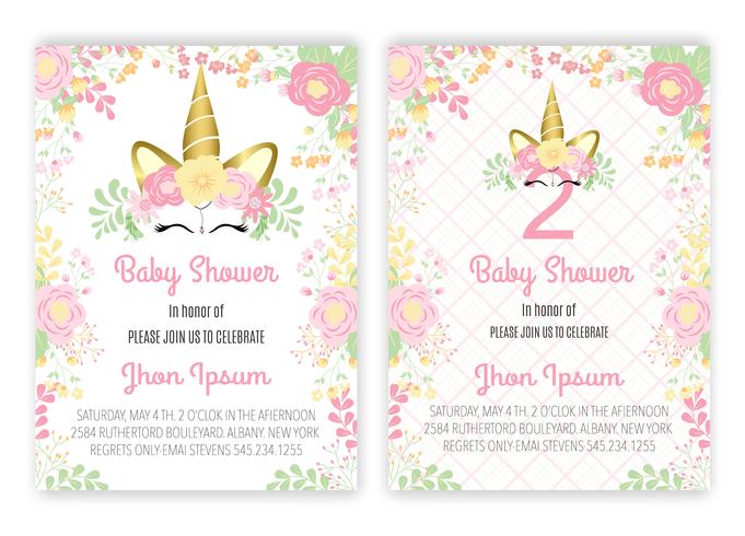 Unicornio floral unicornio decoración tarjeta baby shower vector