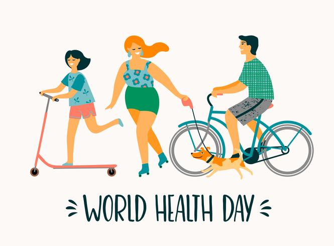 Día mundial de la salud. Estilo de vida saludable. Familia del deporte. vector