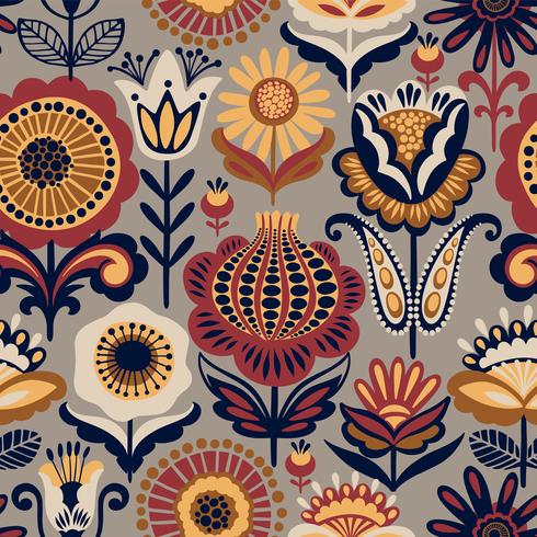 Folk floral seamless pattern. Modern abstract design. vector