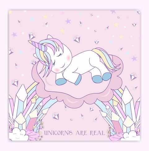 Unicornio hermoso en las nubes con la ilustración de las estrellas vector