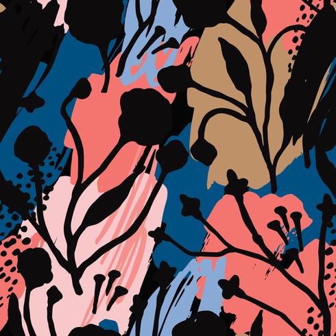 Abstract floral seamless pattern with trendy hand drawn textures. vector