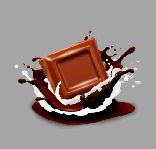 Chocolate in splash. Vector illustration.