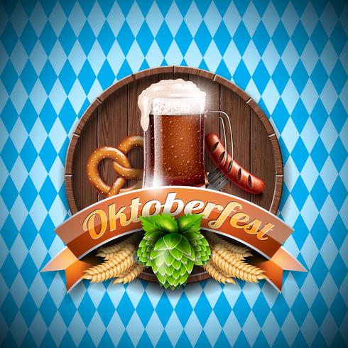 Oktoberfest vector illustration with fresh dark beer