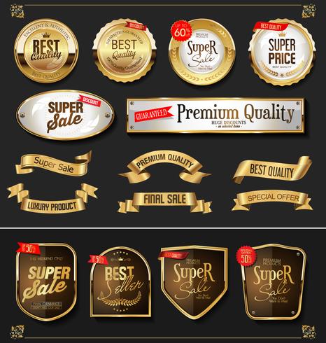 Insignias y etiquetas de oro premium de lujo vector