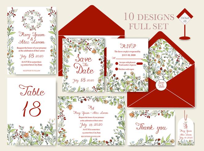 Tarjeta de invitación de boda con plantillas de flores vector