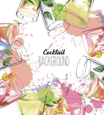 Vector background in sketch style with alcohol drinks.