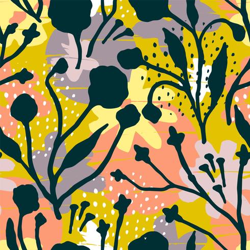 Abstract floral seamless pattern with trendy hand drawn textures. vector