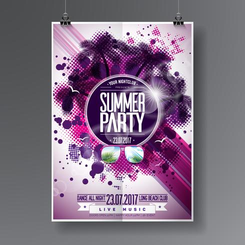 Vector Summer Beach Party Flyer Design with typographic elements