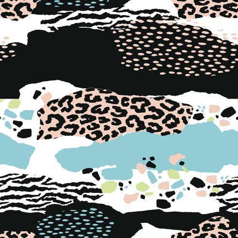 Abstract seamless pattern with animal print. Trendy hand drawn textures. vector