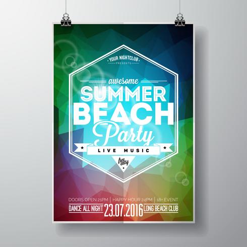 Vector Summer Beach Party Flyer Design con elementos tipográficos