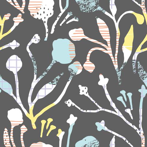 Abstract floral seamless pattern with trendy hand drawn textures. vector